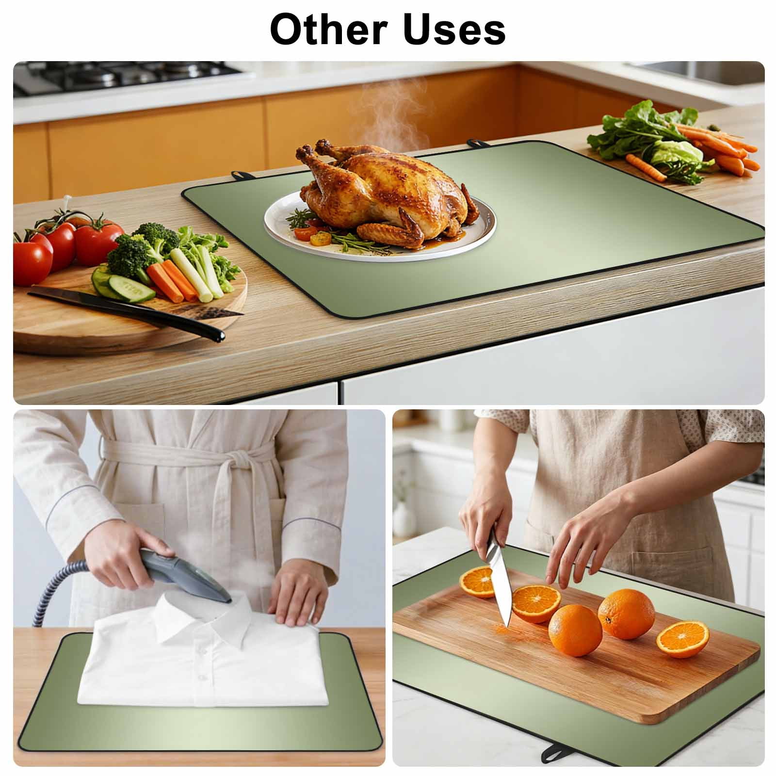 Sage Green Ombre Stove Top Cover for Electric Stove, Heat-proof & Non Slip Glass Top Stove Cover Protector, Modern Gradient Abstract Art Kitchen Flat Cooktop Rubber Mat 24x21 Inches