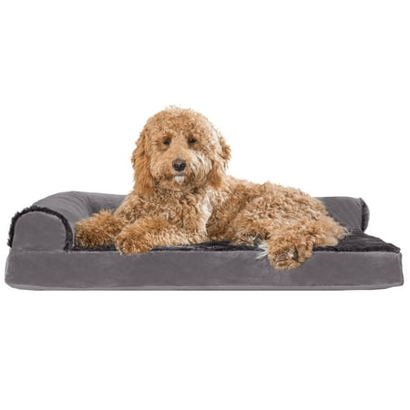 UPC: 0842229121834 | FurHaven Pet Products Plush & Velvet Deluxe Chaise Lounge Orthopedic Sofa-Style Pet Bed for Dogs & Cats – Platinum Gray Large