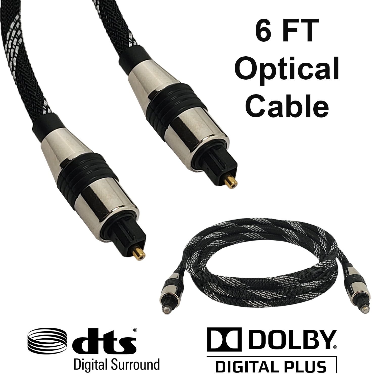 6FT Premium Nylon Digital Audio Optical Fiber Cable Toslink SPDIF Cord