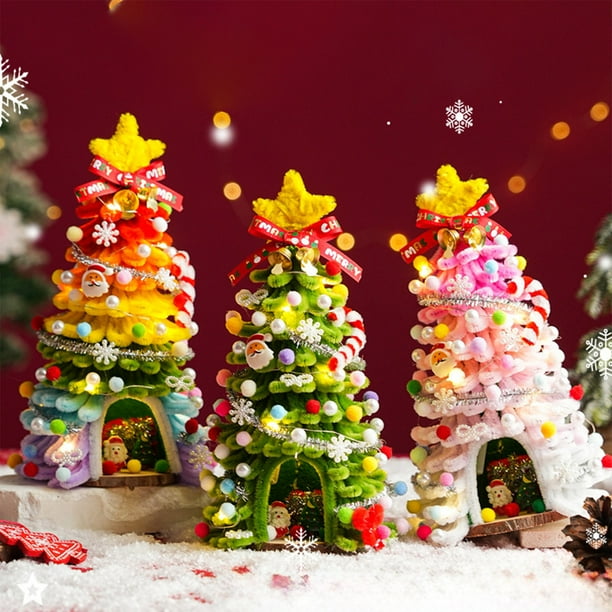 Miniárbol de Navidad Iluminado de 25 Cm | Árbol de Navidad Pequeño de Escritorio con 20 Conos Led y Adornos Navideños | Material de Pvc | 25 Cm | 270 G | Hecho a Mano | Ideal para El Hogar, La Sala d