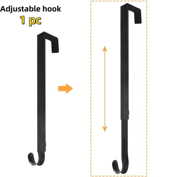 DUNCHATY Extra-Large Wreath Hanger for Front Door - Adjustable 15-25 Inch Door Hook Organizer, Holds 20 lbs for Christmas/Easter Wreaths & Decorations, Metal Over-Door Hanger, 1-Pack, Black