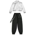 thumbnail image 2 of Aislor Kids Girls Metallic Long Sleeve Jacket with Elastic Waist Sweatpants for Hip Hop Jazz Silver&Black 16, 2 of 7