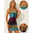 thumbnail image 2 of Unique Bargains Women's Spaghetti Straps Lace-up Sparkle Glitter Sequin Bodycon Mini Dress XL Blue Red Gold, 2 of 6