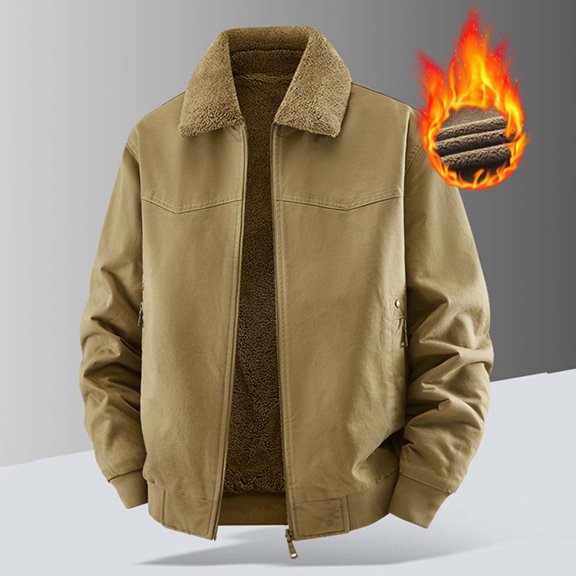 Ceisia Men's Reversible Sherpa Lined Cotton Trucker Jacket Fleece Collar Loose Fit Multi Pocket Warm Outer Coat Gift