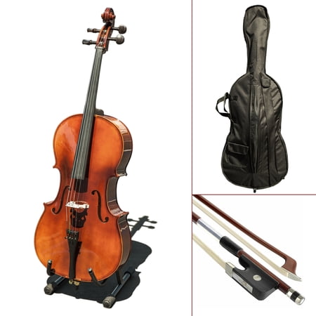 Paititi CE4009SE AVANT-GARDE Ebony Fitted Glossy Finish Solid Wood Cello with Soft Case, Brazilwood Bow, Rosin and Stopper (1/2)