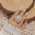 thumbnail image 2 of Bollywood Style Big Luxury Fashion Statement Adjustable Kundan Flower Finger Ring For Women, 2 of 7