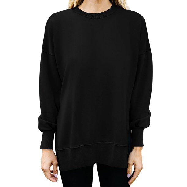 Gibobby Casual Sudadera para Mujer Sudadera de manga larga con patrón con cuello redondo para mujeres adolescentes y estudiantes(Negro,G)