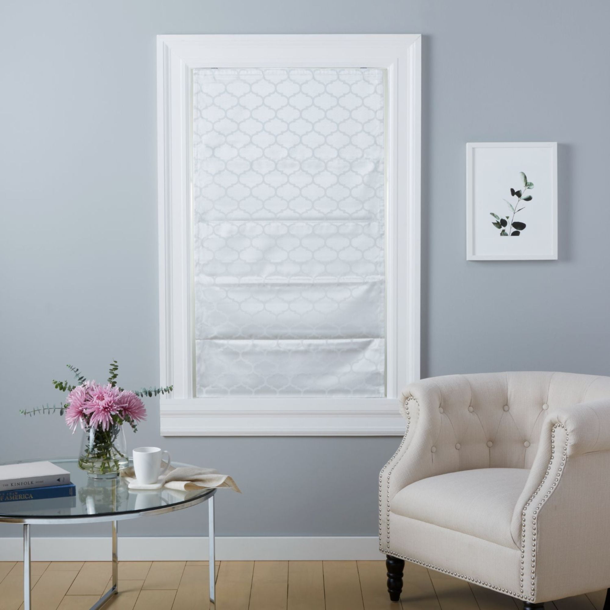 Exclusive Home Montague Trellis Total Blackout Roman Shade, 23"x64", White