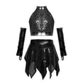 thumbnail image 3 of Miutii Kids Girls Disco Hip Hop Jazz Latin Cha Cha Dance Outfit Sequin Crop Top with Skirt Tassel Arm Sleeves Set Black 6, 3 of 7