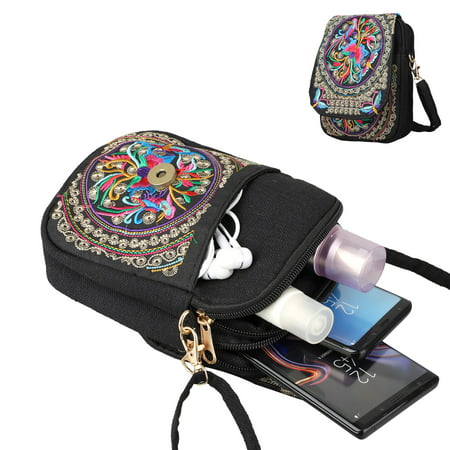 EEEKit Crossbody Cell Phone Bag, Small Vintage Messenger Crossbody Phone Bags for Women, 6.5“ Cell Phone Pouch Shoulder Bags Floral Purse Coin Wallet for Travel Outdoor