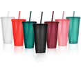 thumbnail image 1 of 5 Packs Gobelets en Plastique Réutilisables avec Paille et Couvercle Gobelet à Eau 16 oz Gobelet à Café Glacé Gobelet Portable, Gobelets en Plastique Réutilisables, Parfaits pour Fêtes, Anniversaires, Noël, 1 of 8
