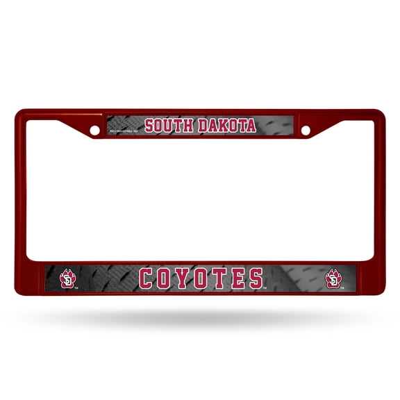 South Dakota NCAA Coyotes Chrome Metal (Maroon Painted) License Plate Frame
