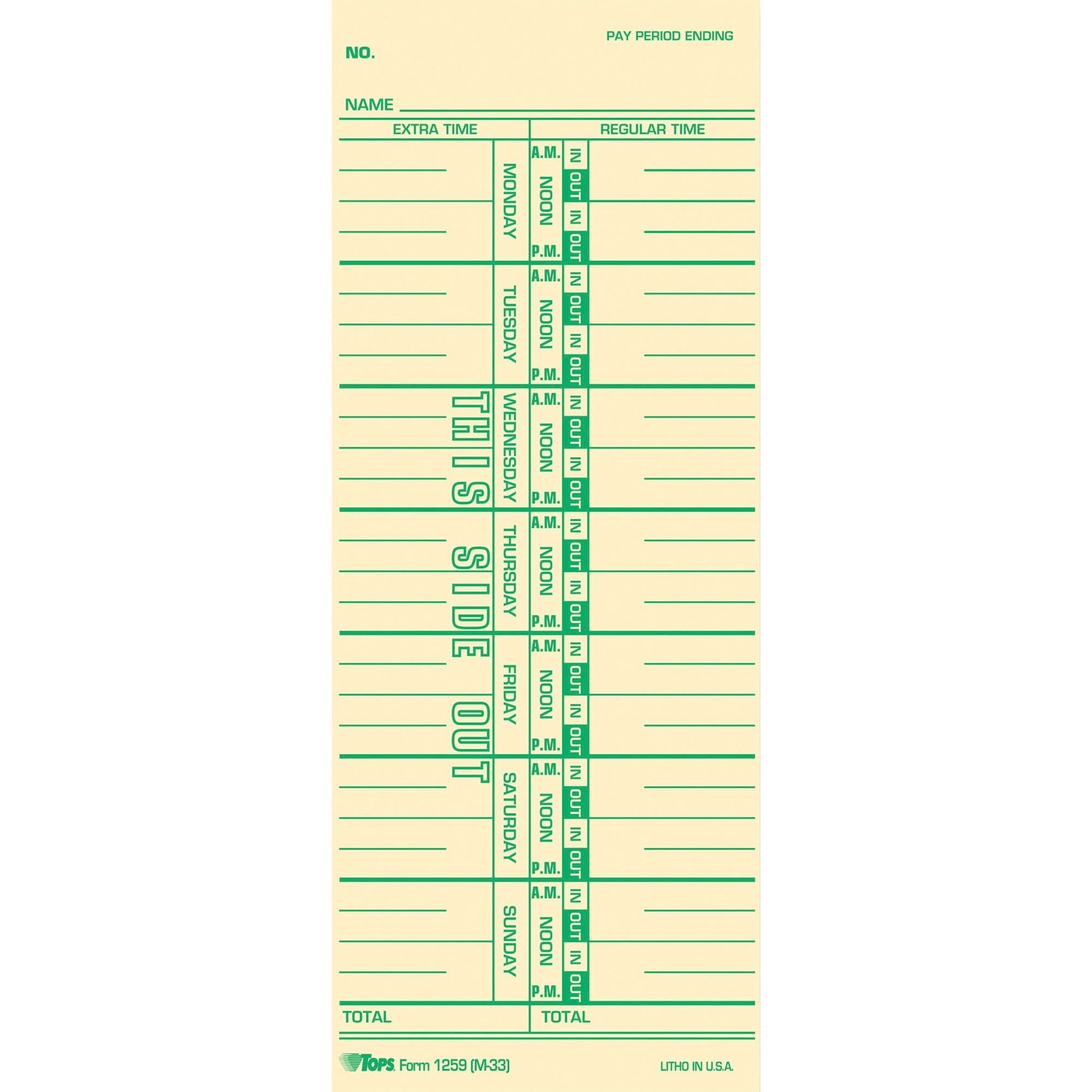 Tops Named Days/Overtime Time Card 