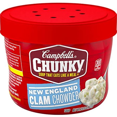 Campbells Chunky Microwavable Soup, New England Clam Chowder Soup, 15.25 Ounce Bowl