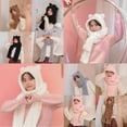 thumbnail image 4 of Unisex Hat Brown Women Winter Warm Plush Solid Color Bear Ear Design Scarf Hat Cap Earflap Set, 4 of 5