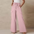 thumbnail image 2 of Summer Savings Clearance! Enjoytime Casual Pants for Women Solid Color Wide Leg Pants with Pockets and Drawstring Elastic Waist Comfy Baggy Palazzo Pants for Women Dressy, 2 of 7