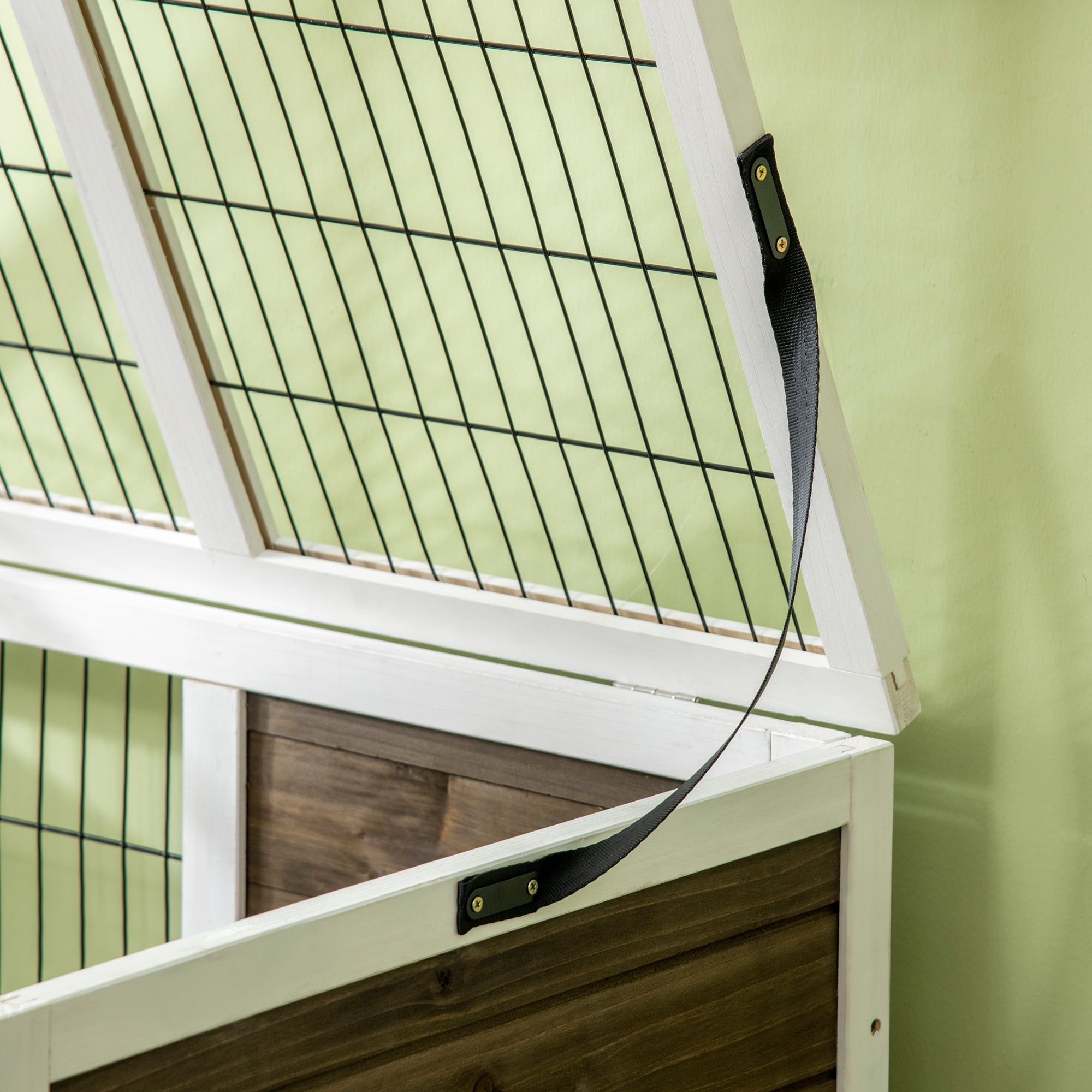 Witaxima Wooden Rabbit Hutch Indoor Elevated Guinea Pig Cage with Run, Ladder, Lockable Doors & Removable Tray, 35.5" L x 20.75" W x 34.25" H, Brown