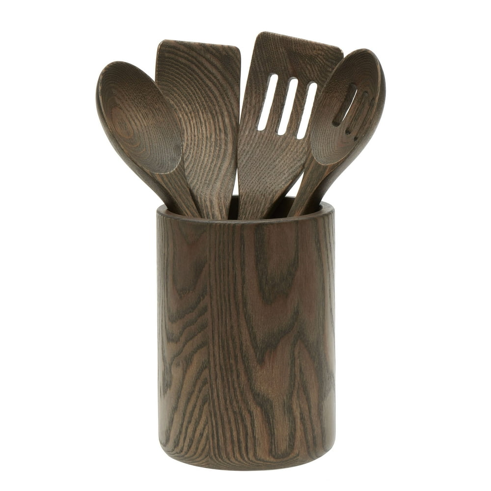 Libbey Prologue Handmade Wood Kitchen Canister with 4 Wood Serving