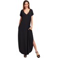 thumbnail image 4 of Women's V Neck Side Pockets Split Hem Beach Long Maxi Dress, 4 of 6