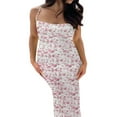 thumbnail image 2 of Robe Moulante Longue Maxi Sans Manches pour Femmes à Imprimé Floral, Bretelles Spaghetti, Découpes, Dos Nu, 2 of 7