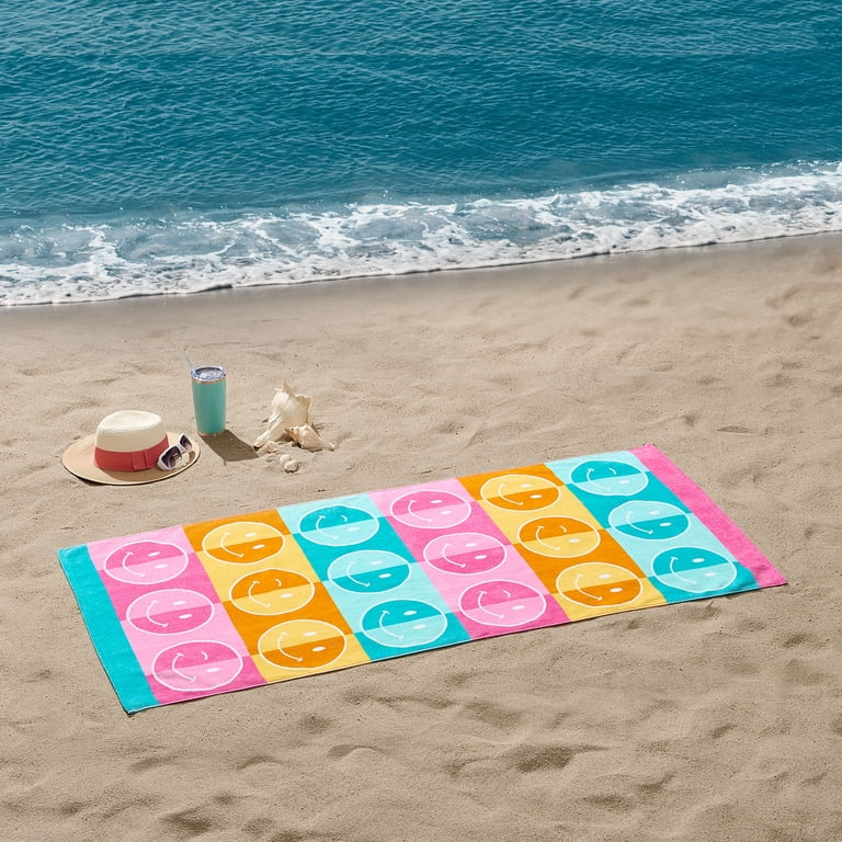Mainstays Cotton Blend Beach Towel, Multi-Color Smiley