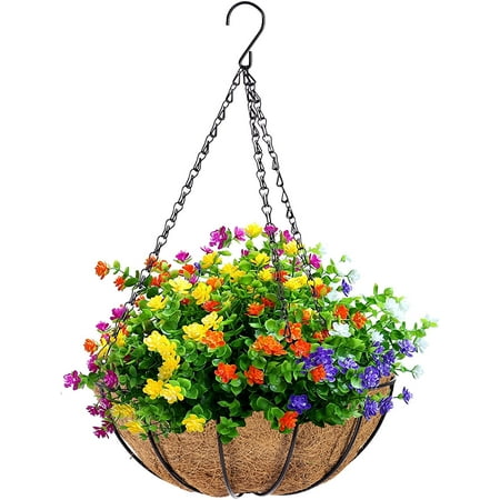 12 Inch Metal Hanging Planter Basket with Coir Liner, Round Hanging ...
