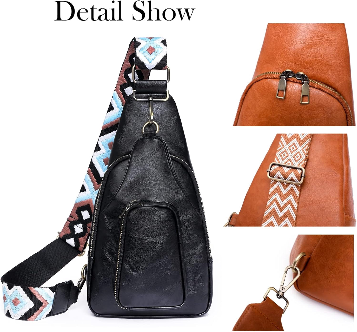 Sling Leather Bags For Women Crossbody Small Fanny Pack Purses Chest Bags With Guitar Strap For Lady