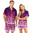thumbnail image 2 of IYYVV Halloween Couple Matching Satin Pajamas Sets Short Sleeve Button Down Silk Pjs Goth Ghost Face Sleepwear 2 Pcs Loungewear Purple S, 2 of 5