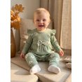 thumbnail image 3 of Cjfdfy Toddler Baby Girl Fall Winter Outfit Cute Floral  Bow Long Sleeve Tops And Pants Two-piece Set Infant Outfit Long Sleeve Ribbed Tops And Stretch Pants, 3 of 8
