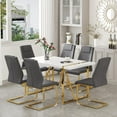 thumbnail image 3 of JUFU Set of 6 Gray Faux Leather Dining Chairs with Gold Legs, Modern High Back Armless Chairs for Kitchen or Dining Room, 3 of 7