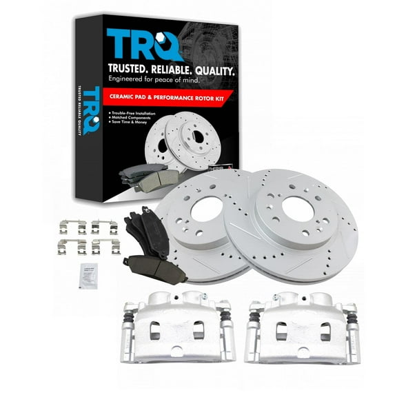 TRQ Front Brake Calipers Ceramic Pads Drilled Rotors Fits Select Sierra Silverado Tahoe