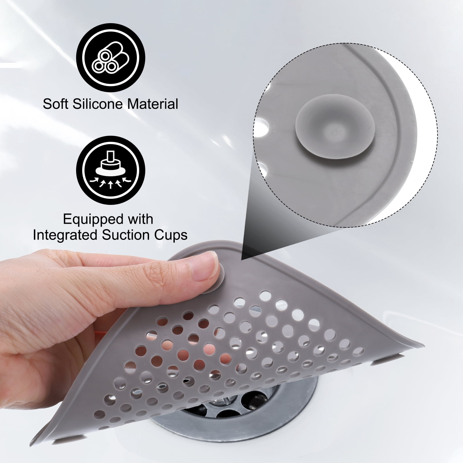 Unique Bargains Durable Shower Drain Hair Catcher Silicone Strainer 5.7" Grey 4Pcs