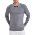 thumbnail image 4 of Camisa de polo de punto de negocios de color sólido de manga larga para hombre S gris, 4 of 6