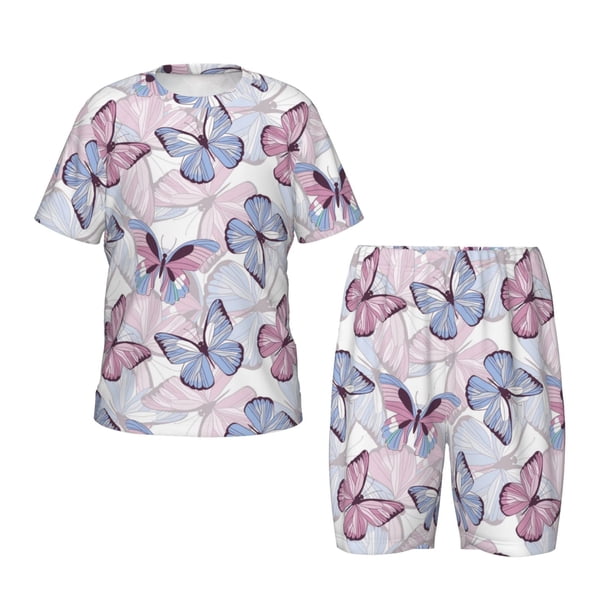Balery Butterflies in Pastel Conjunto de Pijama Infantil de Manga Corta con Estampado – Ropa de Dormir de Algodón Suave-Medium