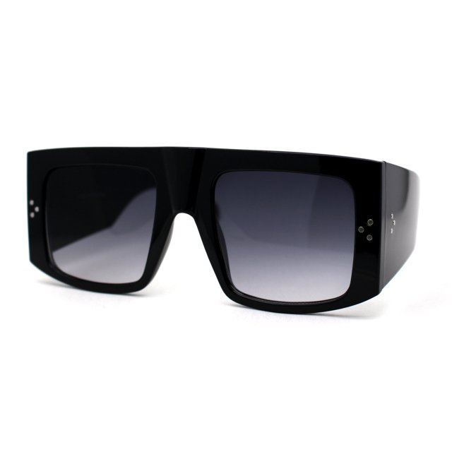 Lunettes de Soleil Rétro Plates Uniques Épaisses Temple Mobster Noir Fumée