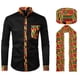 thumbnail image 2 of Conjunto de traje con patrón africano Kente con camisa abotonada, sombrero Kufi, bufanda, estola y faja para el Mes de la Historia Negra, 2 of 5