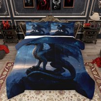 Homewish Wildlife Dragon 3 Pieces Queen Comforter Set for Preppy Child Teens,Magical Animal Ultra Soft Bedding Sets,Starry Sky Bedding Comforter Set Breathable,Super Cozy Room Decor,Reversible