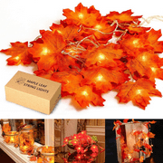 FOHUSH Fall Maple Leaves Lighted Garland Decor- Holiday String Lights Decorations 6.56ft/20LED