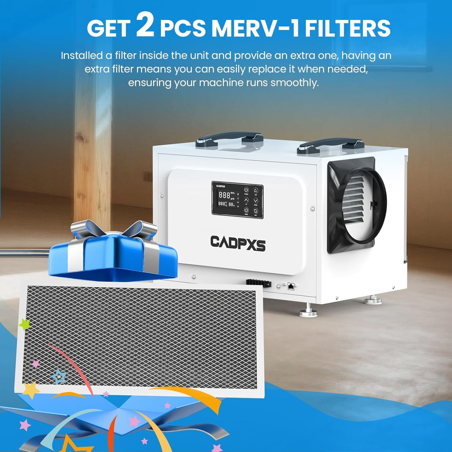 CADPXS Crawl Space Dehumidifier, 125 Pints Commercial Dehumidifiers with Drain Hose, Dehumidifier for Crawlspace, Basements & Water Damage Use, Auto Defrost & Memory Restart, cETL Listed