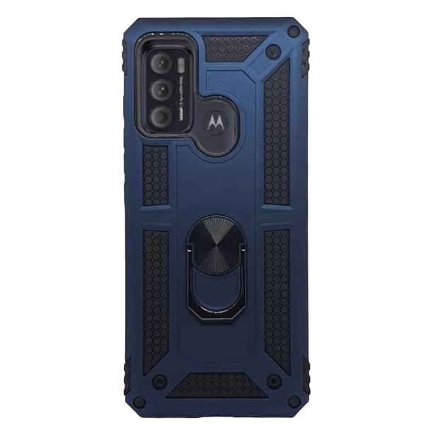 Funda Uso Rudo Con Anillo Magnético Para Motorola G60 Azul Rey Más 2 Micas De Cristal