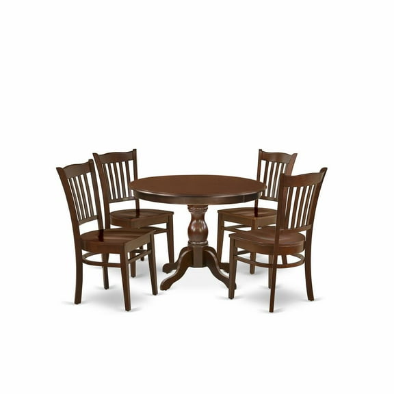 East West Furniture HBGR5-MAH-W 5 Piece Kitchen Table Set - Mahogany Kitchen Table and 4 Mahogany Wooden Dining Chairs with Slatted Back - Mahogany Finish