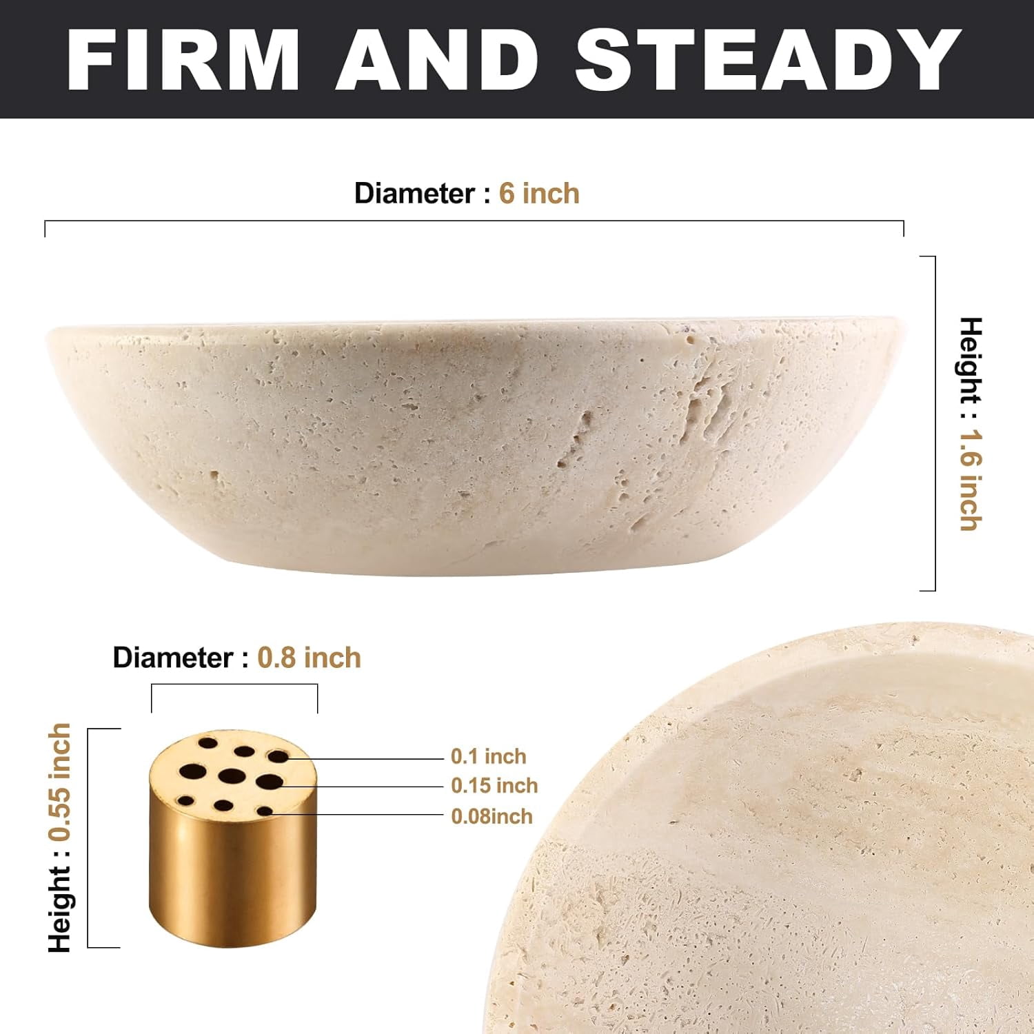 Italian Travertine Incense Holder, 6" Incense Holders for Sticks, Sturdy Incense Burner Ash Catcher, Ideal for Meditation, Relaxing, Easy to Clean