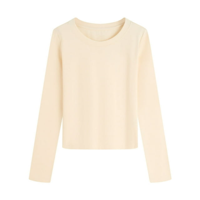 Lmnyox T-shirt Basique Décontracté pour Femmes à Manches Longues, Col Rond, T-Shirts Unis, Automne Hiver, Camisoles Amples