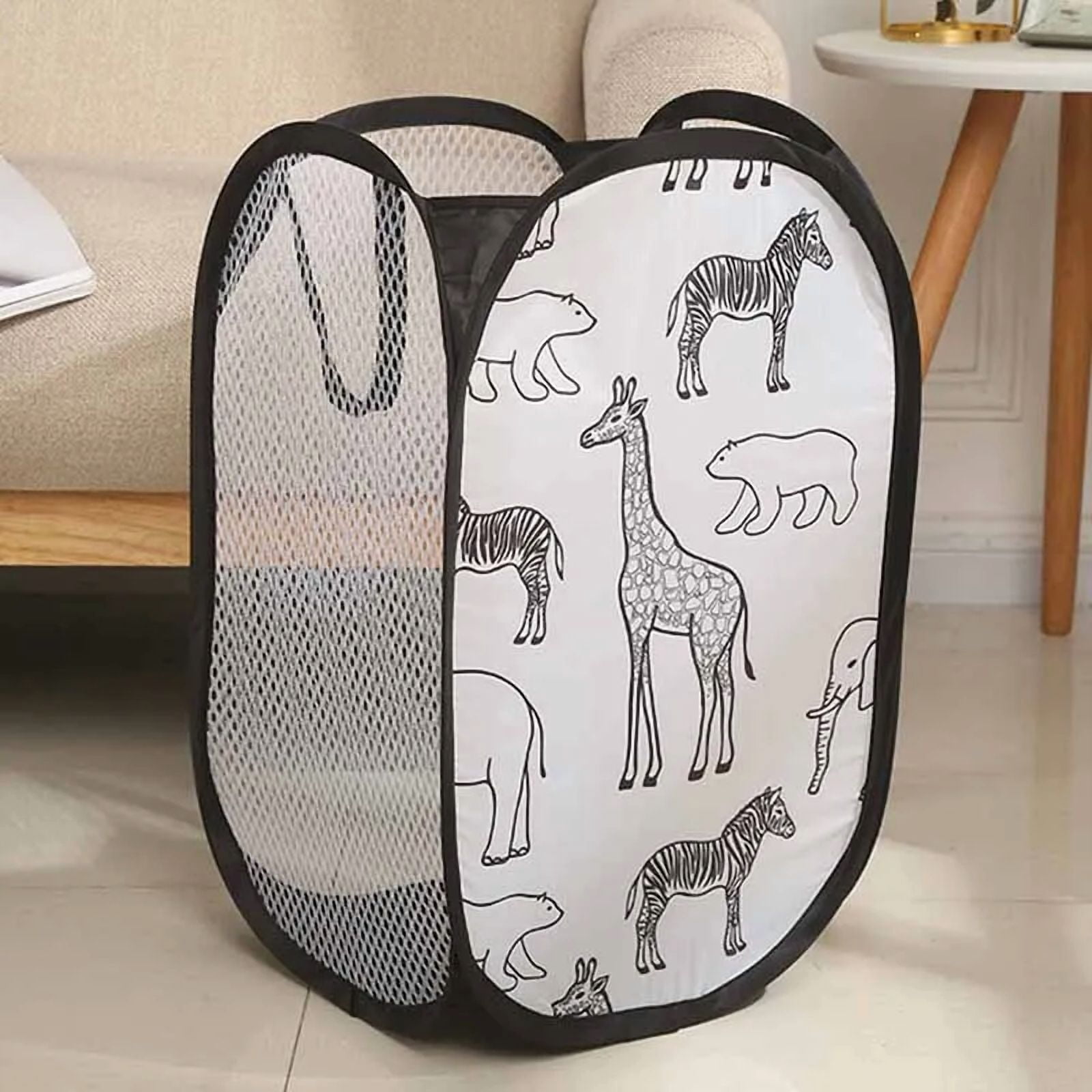 Baby Bath Toy Organizer Mesh Foldable Laundry Basket Cartoon Print Storage Basket Kids Bathroom Dirty Clothes Storage Bag