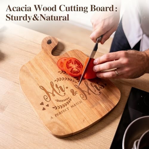 Mr and Mrs Cutting Board Basket Set Wedding Gifts for Couples, Anniversary Engagement Gift Newlyweds Gifts Kitchen Gift for Bride, Groom$$Home Decor, Kitchen, & Other