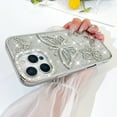 thumbnail image 2 of OOK for iPhone 16 Pro Case, Cute 3D Diamond Butterfly Pattern Luxury Slim Plating Bling Glitter Protective Phone Case with Screen Protector for Girls Women, Silver, 2 of 6
