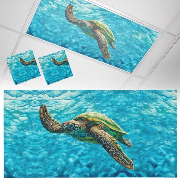 2 Pack Swimming Sea Turtle Fluorescent Light Covers for Ceiling Lights Sea Water Retro Magnetic Ceiling Light Covers Overhead Light Filters for Office Classroom Home