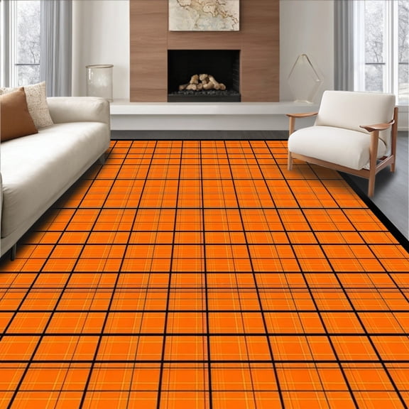 ODIKA 4'x6' Machine Washable Non-Slip Area Rug, Vintage Orange Geometric Charm High Traffic Rug, Orange, 26849