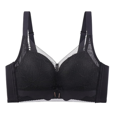 SMihono Women s Full Coverage Minimizer Lace Bra No Underwire Padded Soft Everyday Bras Mesh Embroidery T Shirt Bralette Black S
