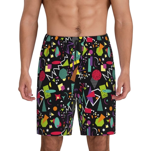 Fotbe Colorful Geometric Figures Pantalones Cortos de Pijama para Hombre, Ropa de Dormir, Pantalones de Pijama Cortos para Hombre-Large